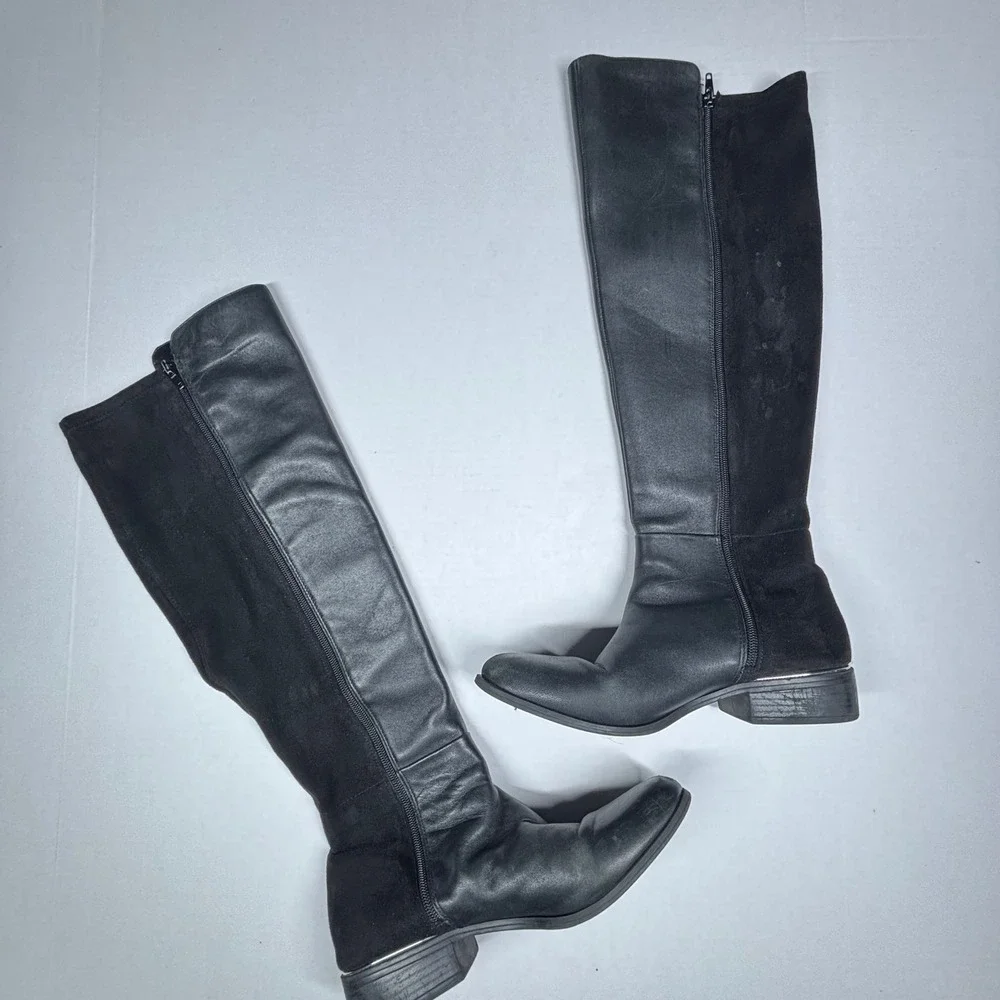 Alfani Ludlowe Black Leather Suede Tall Riding Boots Womens 9 Military Over Knee
